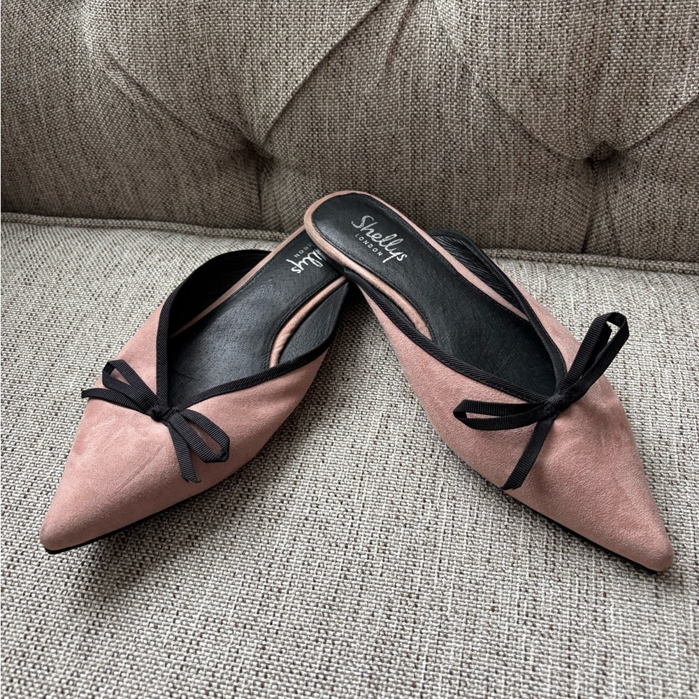 Shellys London Blush Mules with Bow Accent